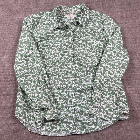 Boden Tops - Boden Button Down Shirt Women's 2P Green White Floral Print Cotton Long Sleeve